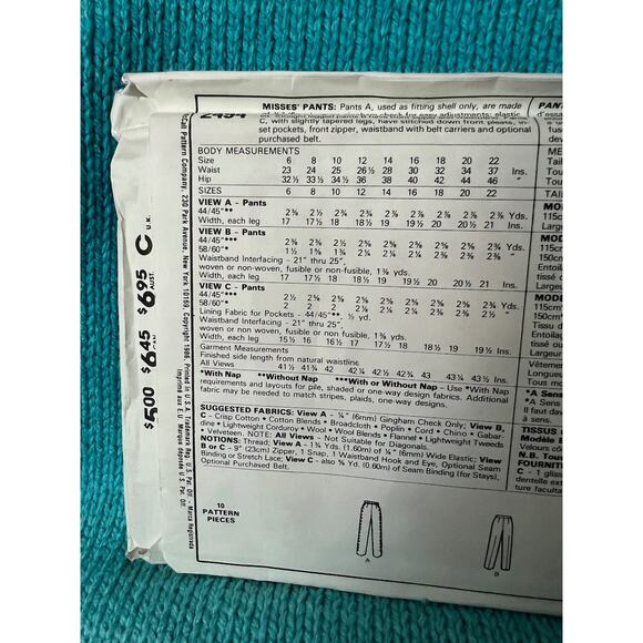 McCalls Pattern 2494 pants size 10 - Picture 4 of 6